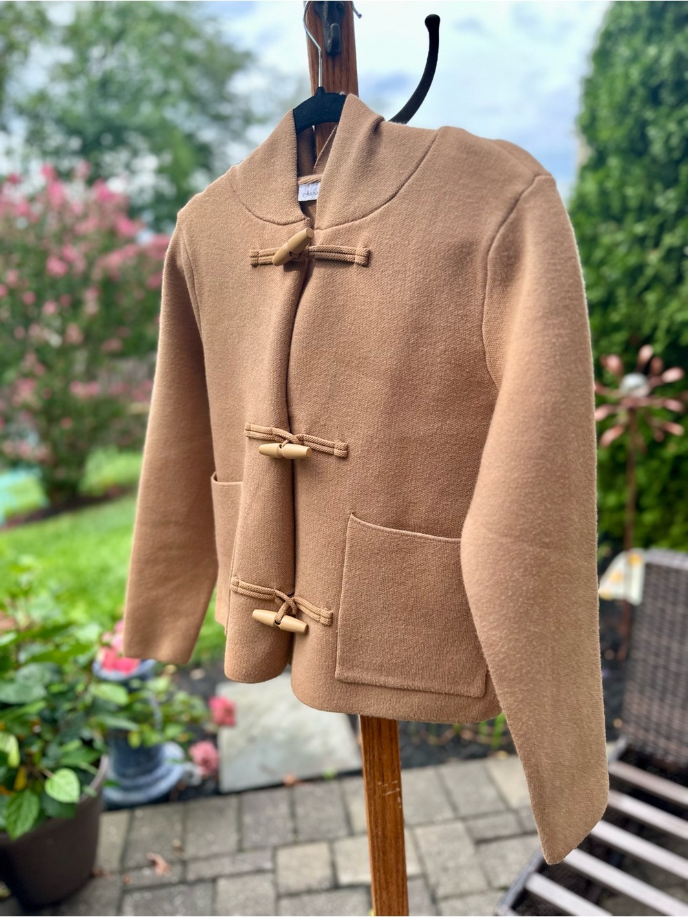 Keren Hart Camel Hooded Toggle Knit Jacket Size M
